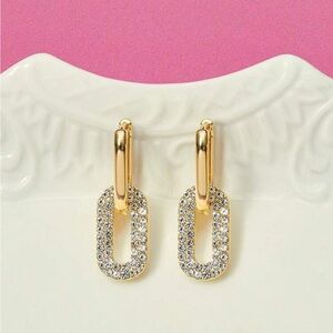 Gold Crystal Link Drop Earrings - Women Jewelry R 385
